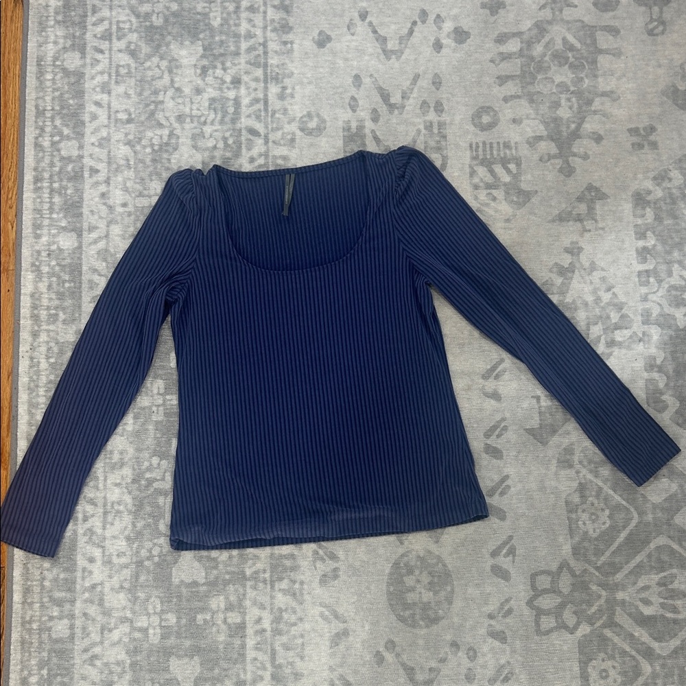 Anthropologie Deep Blue Ribbed Blouse